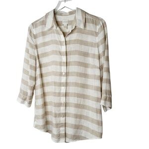 Chicos Linen No Iron Tan White Button Down
Preppy Coastal Top Size 2 Medium/12